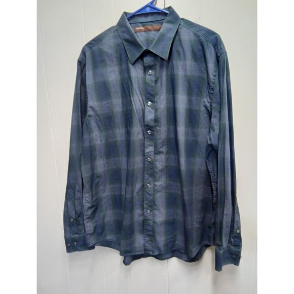 Perry Ellis Mens Blue/Green Check Button Down Shirt (Size XL) 100% Cotton - Picture 1 of 4